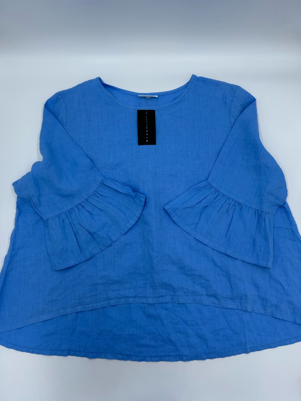 bryn Walker Royal Blue Ruffle Sleeve Linen  Lagenlook Top 3X NWT